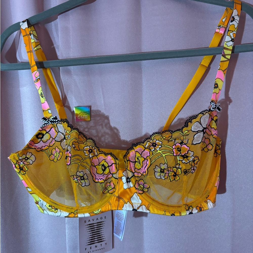 Savage X Fenty Yellow Floral Lace Bra